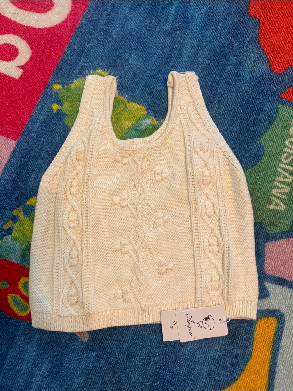 Cream Cable-Texture Knit Tank